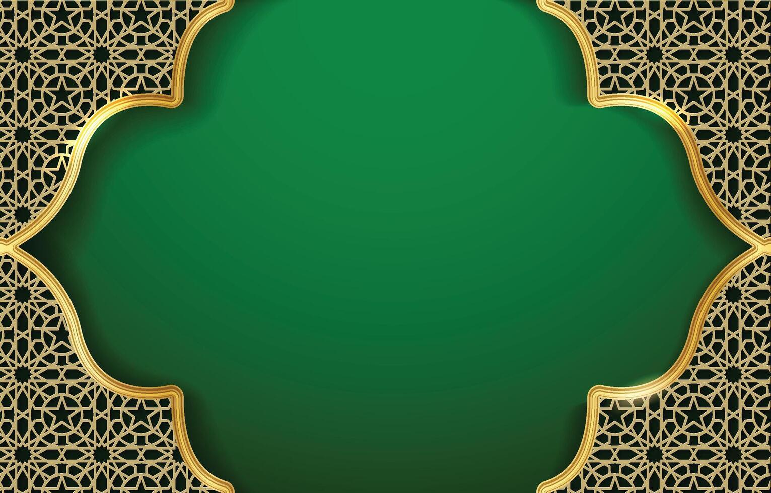 Luxury green background with golden pattern and place for text. vector