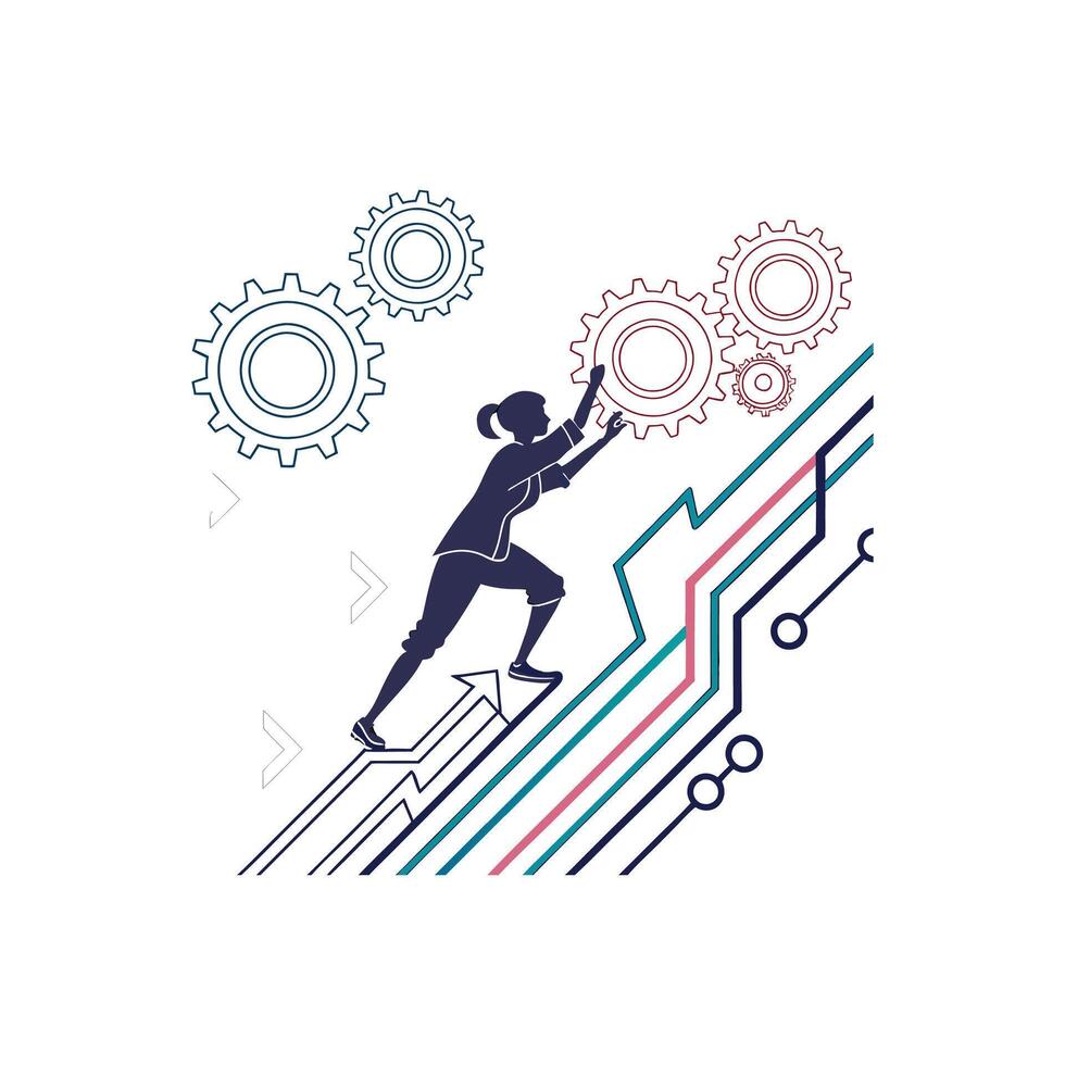 Businesswoman climbing up the ladder of success, business concept illustration vector