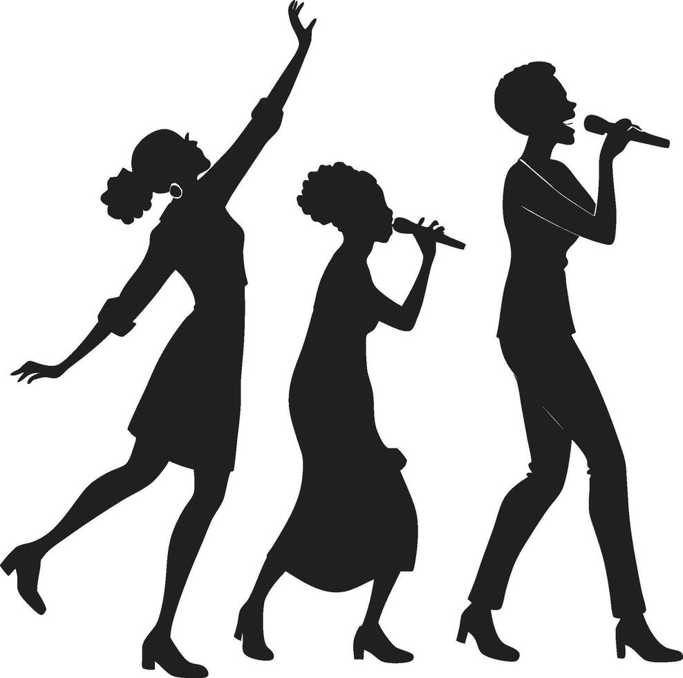 Silhouettes of three women singing in different positions vector
