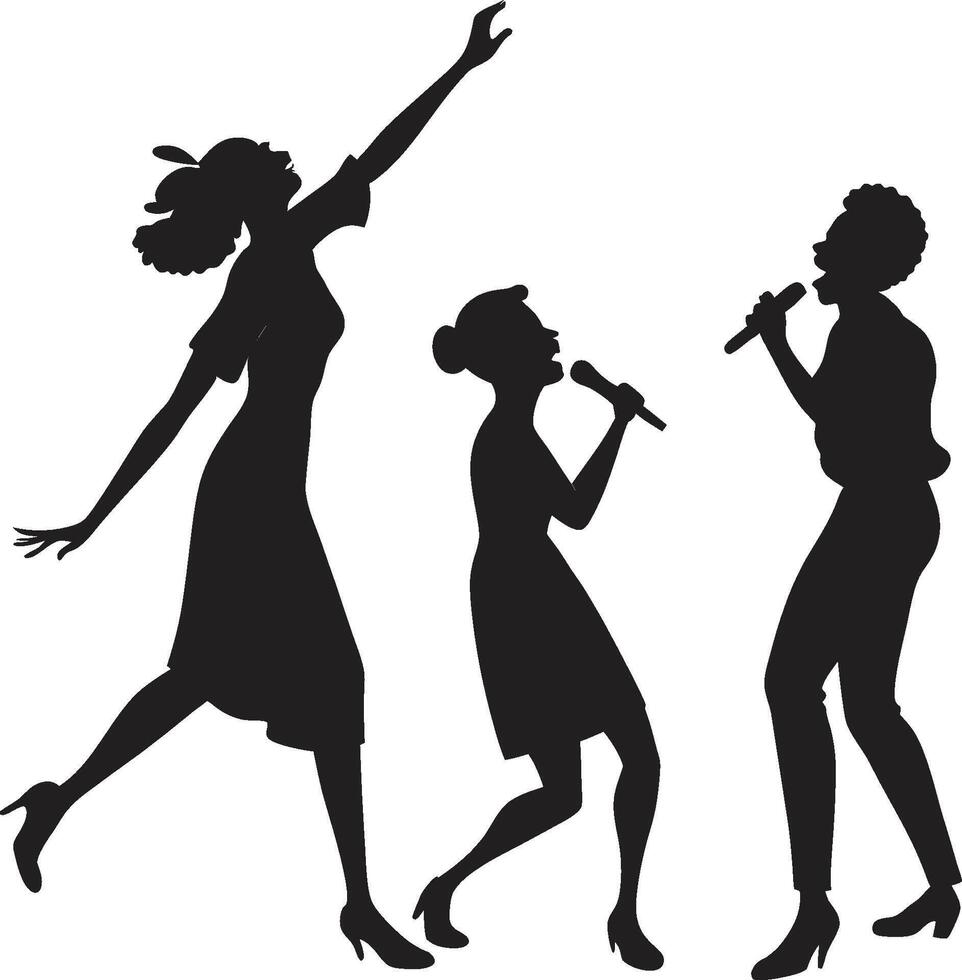 Silhouettes of three women singing karaoke vector