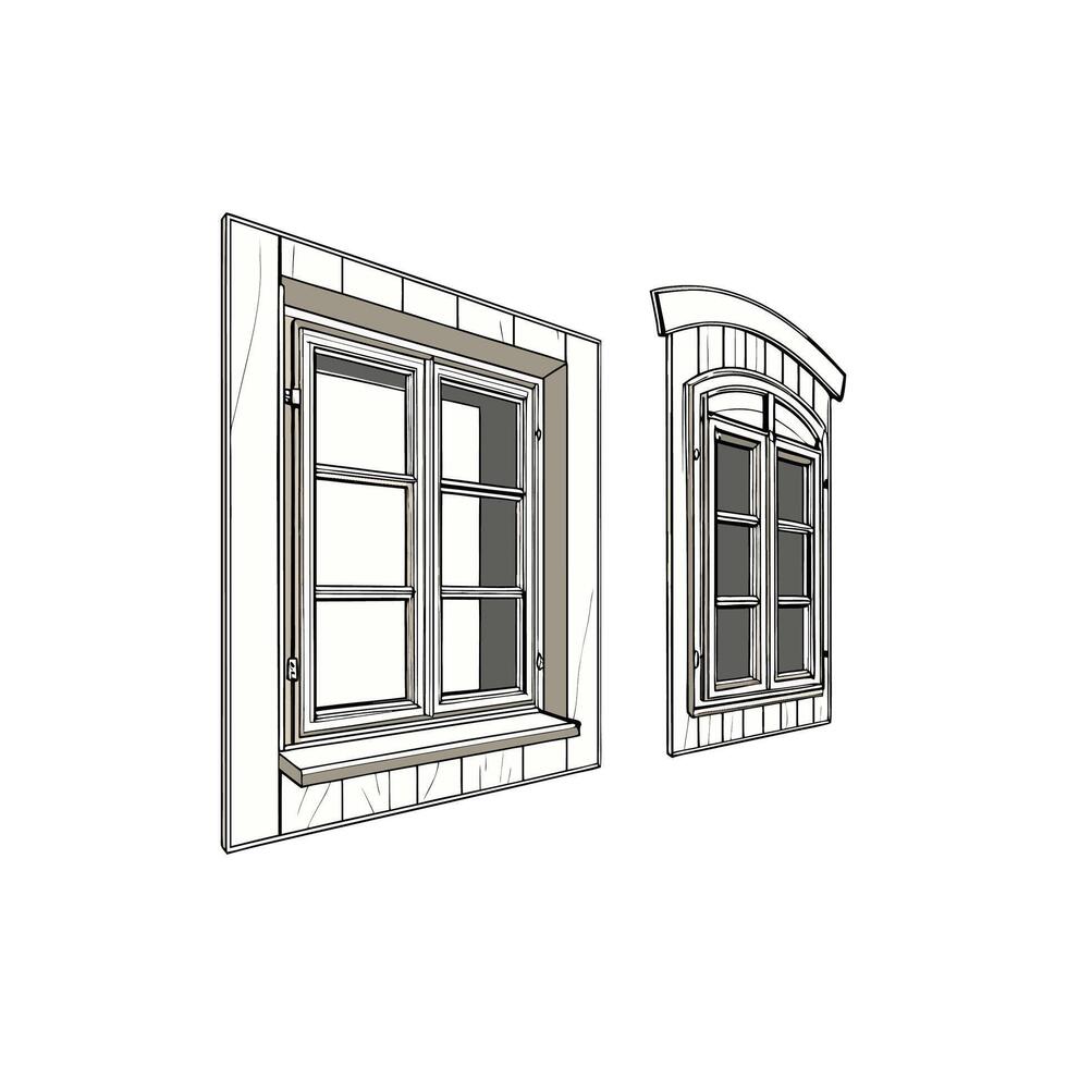 A drawing of two windows with different styles vector