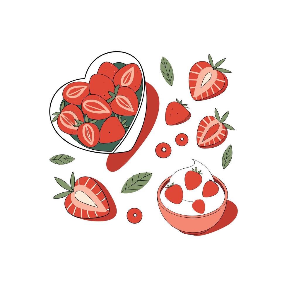 Strawberries and yogurt in a bowl vector