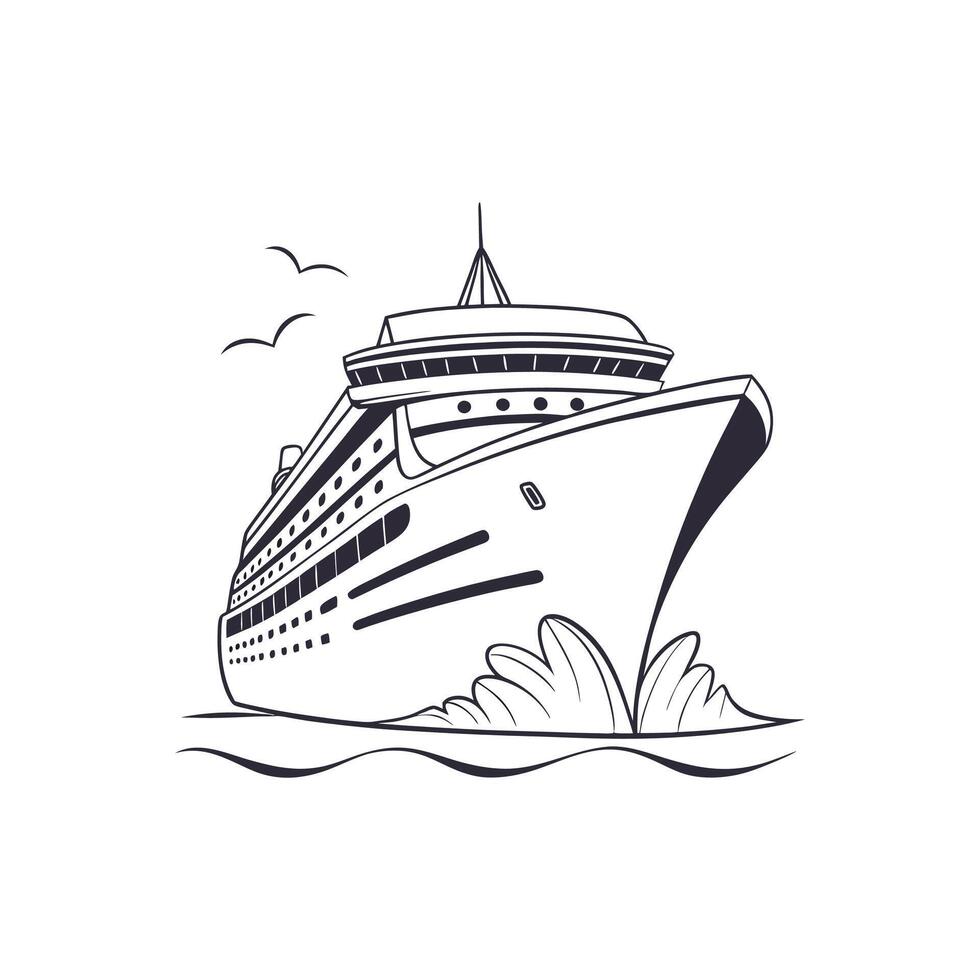 ship is shown in a black and white drawing vector