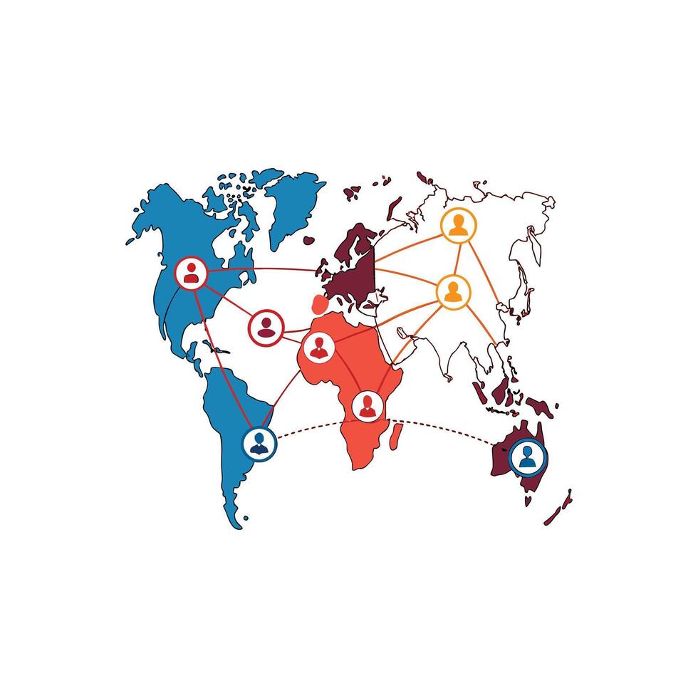 A map with several people connected to each other vector