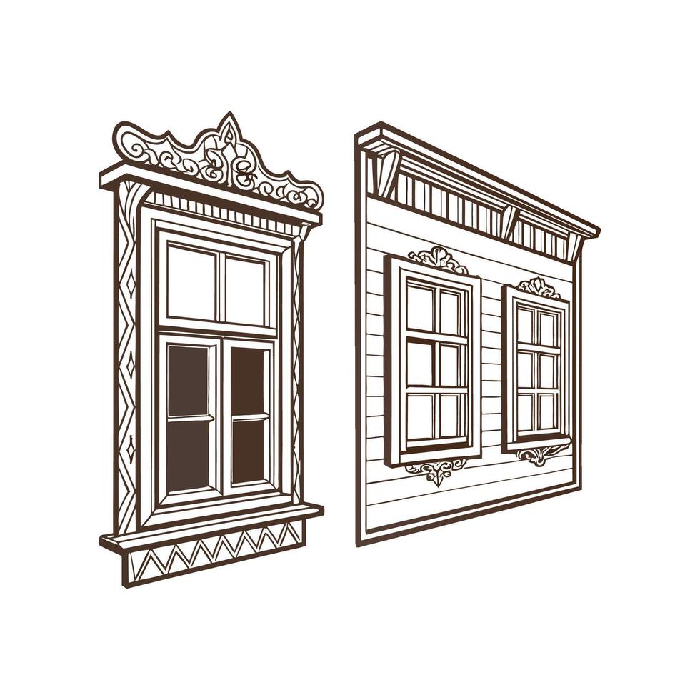 Two windows and a window frame in a house vector
