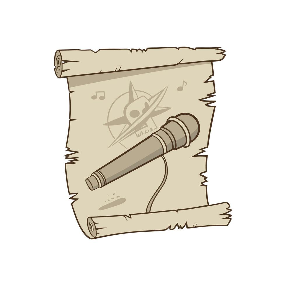 A microphone and scroll with music notes on it vector
