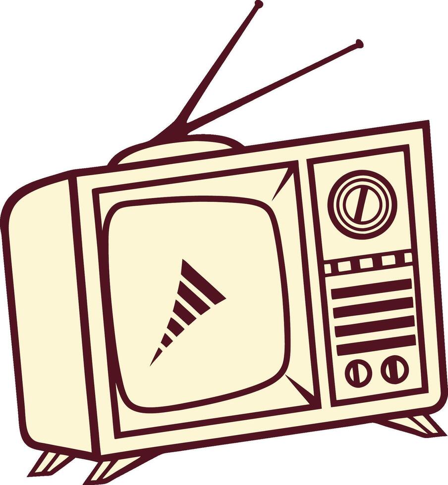 An old television with a television antenna and a television antenna vector
