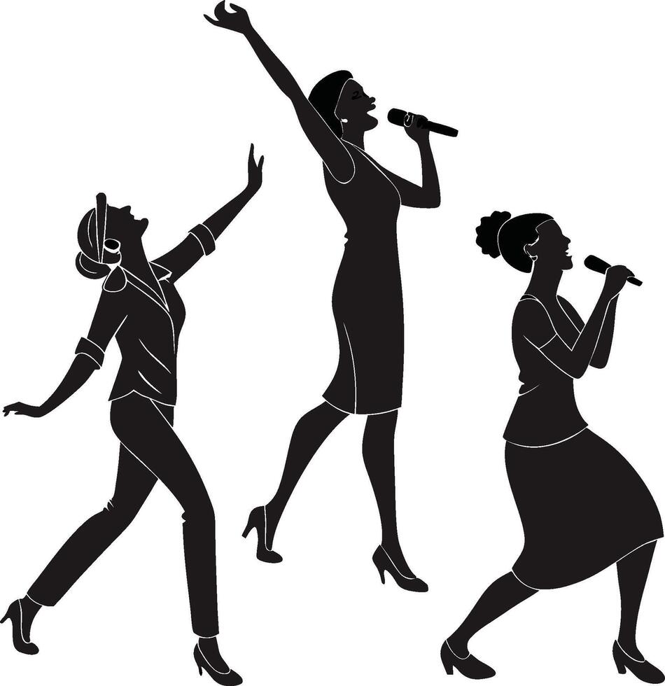 Four women singing in different poses vector
