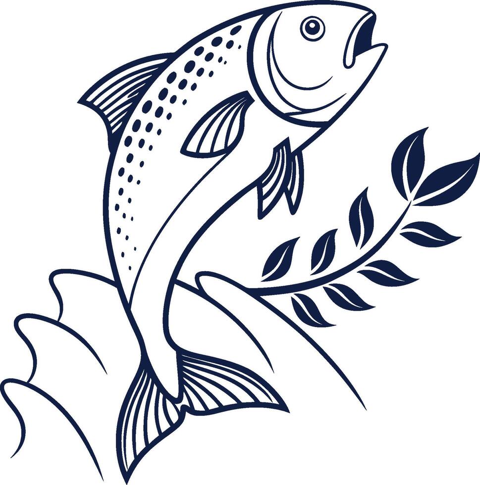 Fish jumping out of the water with leaves vector
