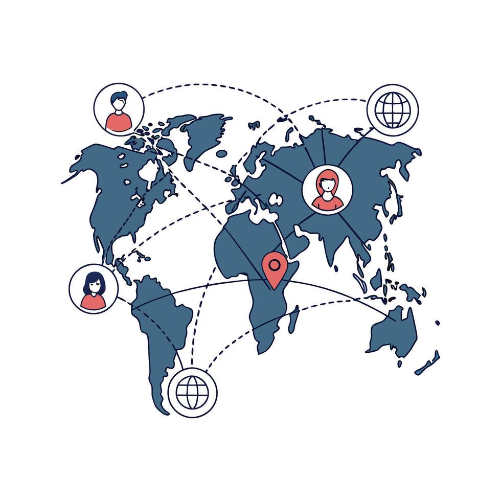 The world map with people connected to each other vector