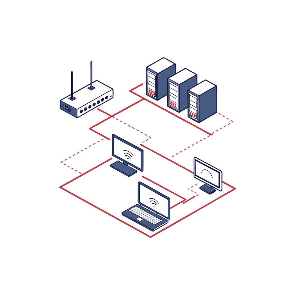 A diagram of a network with multiple computers vector