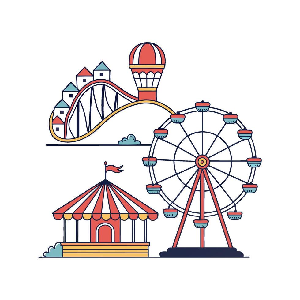Amusement park and ferris wheel illustration vector