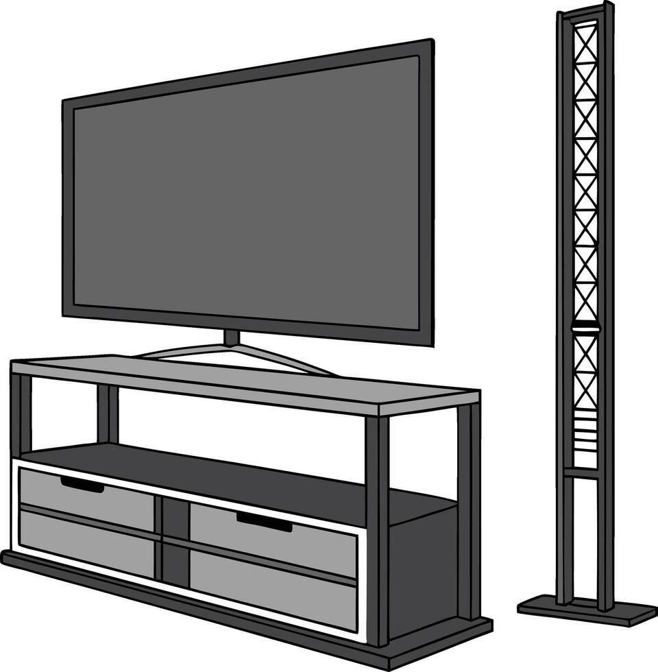 An illustration of a television and a stand vector