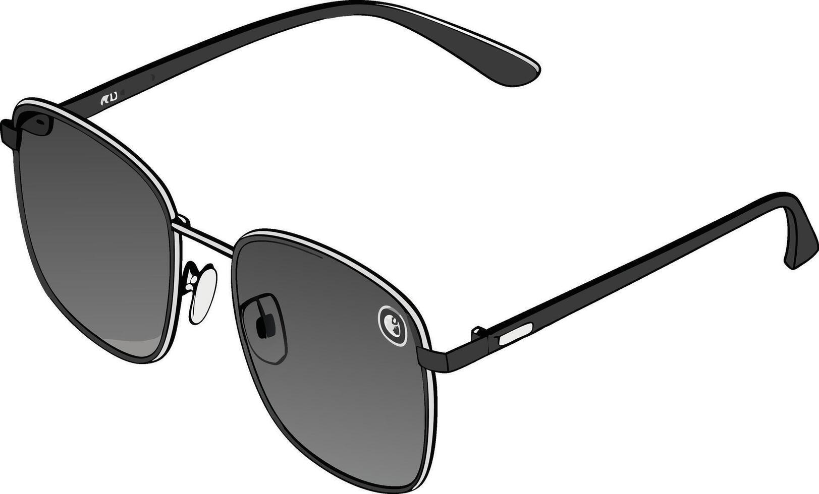 A pair of sunglasses with a black frame and gray lenses vector