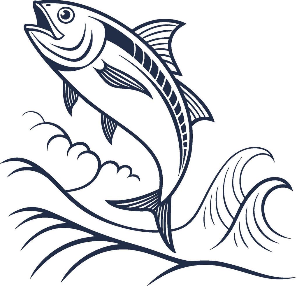 Fish jumping over waves illustration vector