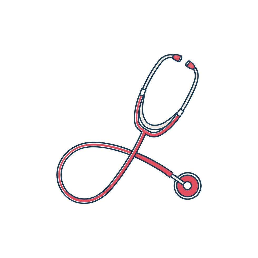 A stethoscope is shown in a line drawing vector