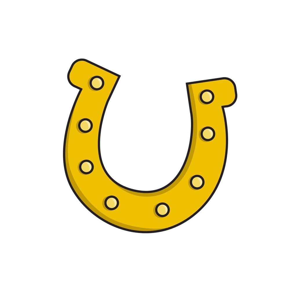 A simple cartoon illustration of a golden horseshoe. This image is commonly associated with good luck, fortune, and protection. It's a minimalistic design for Irish traditions and St. Patrick's Day. vector