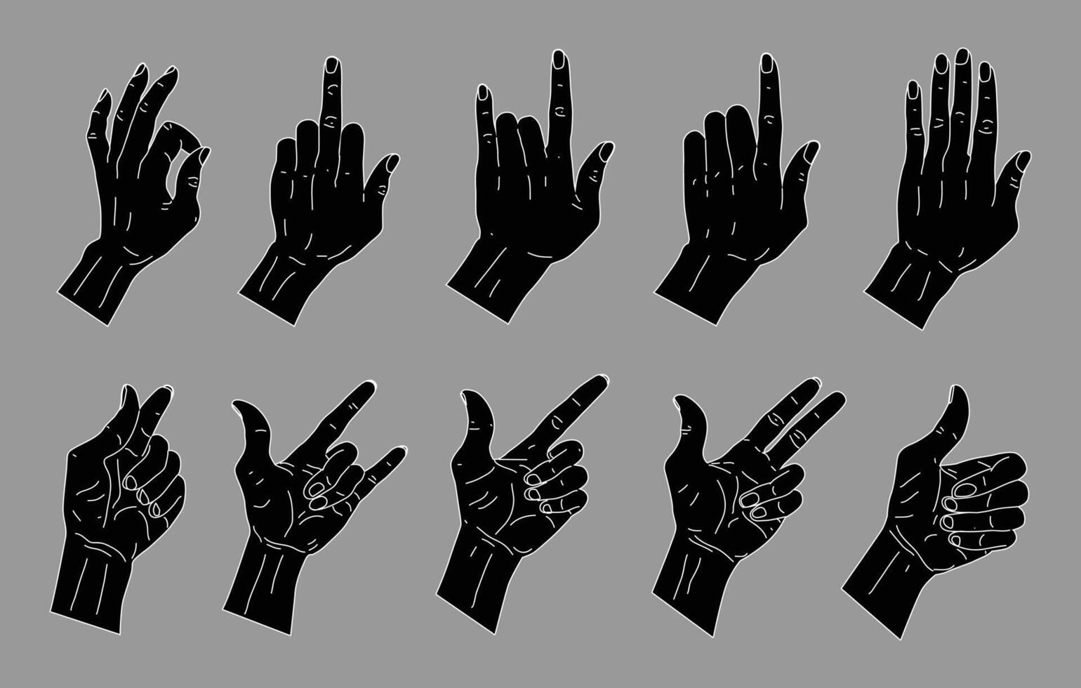 Silhouette hand gestures, illustration. vector