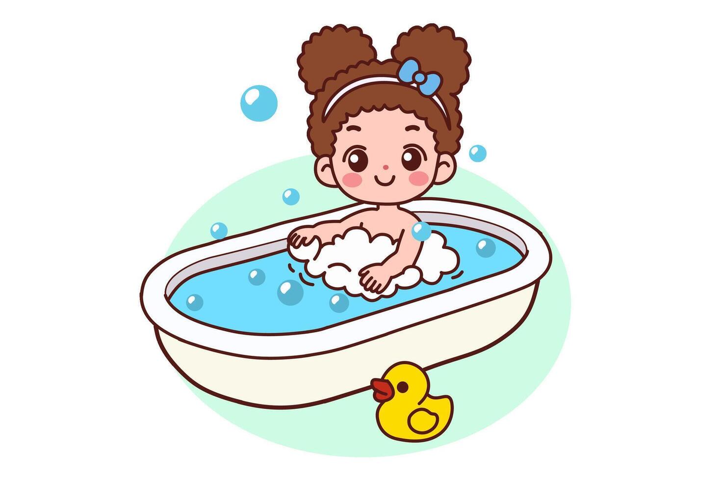 A little girl is bathing in the bathtub. vector