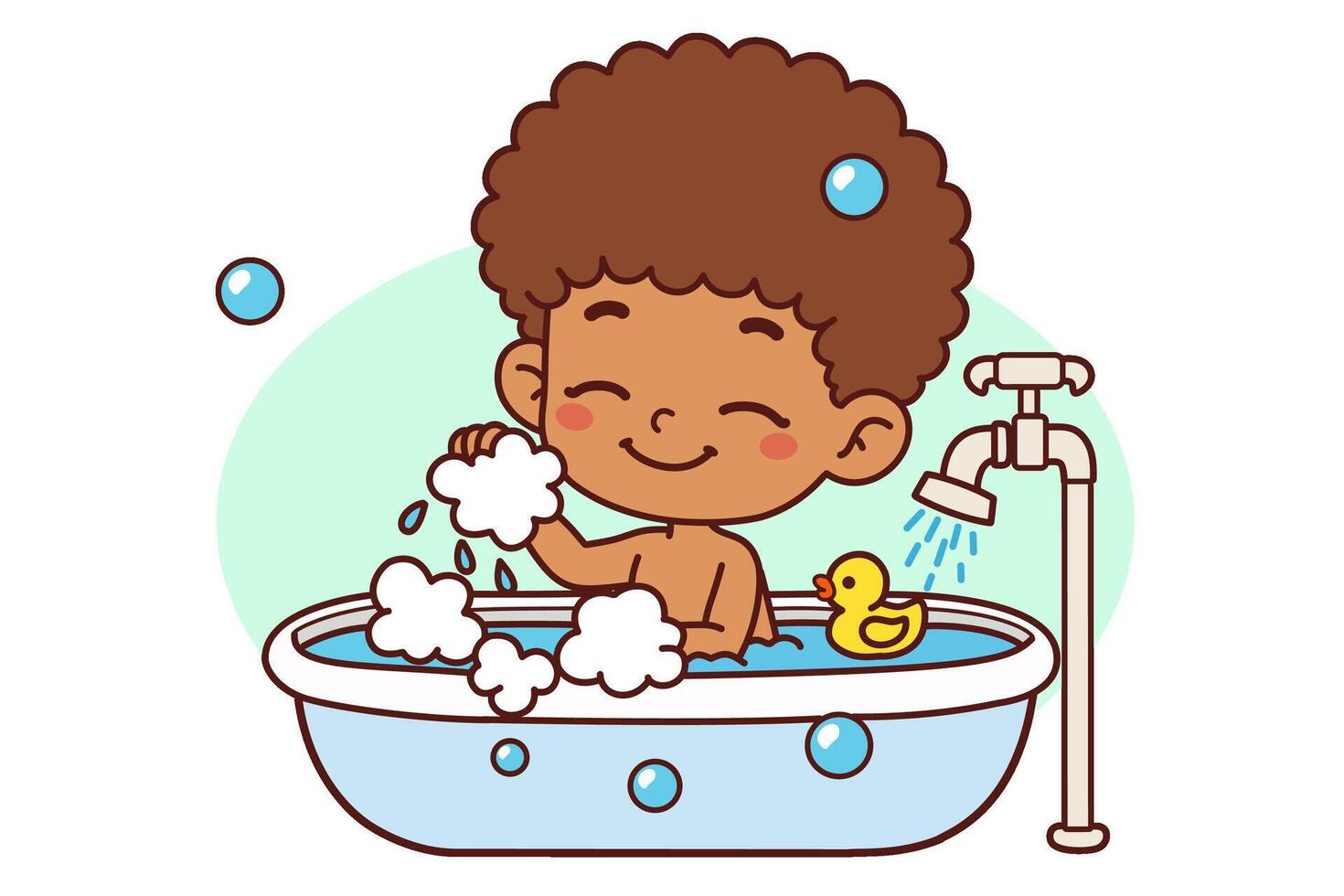 A little boy is bathing with soap bubbles. vector