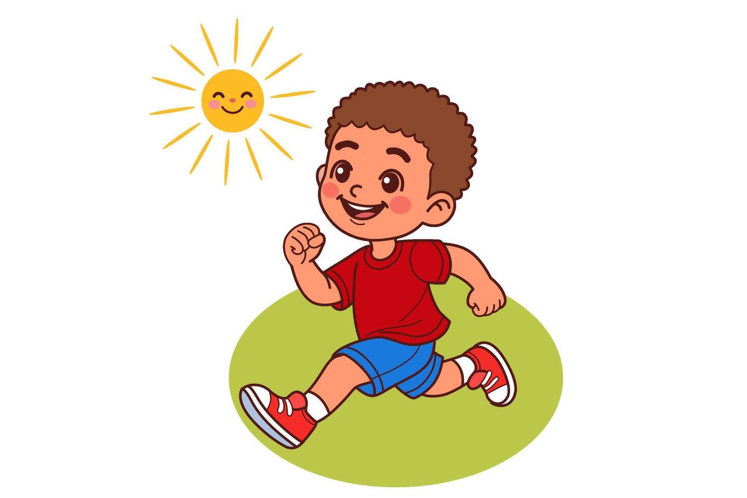 The boy is running outdoors. illustration in cartoon style. vector