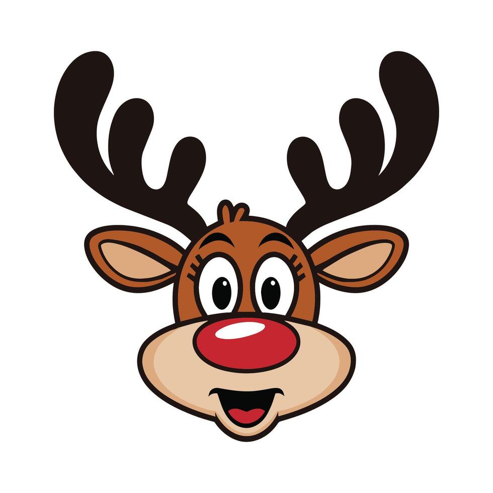 With its big eyes and bright red nose, this adorable cartoon reindeer is an ideal choice for holiday cards, seasonal decor, or kids artwork. vector