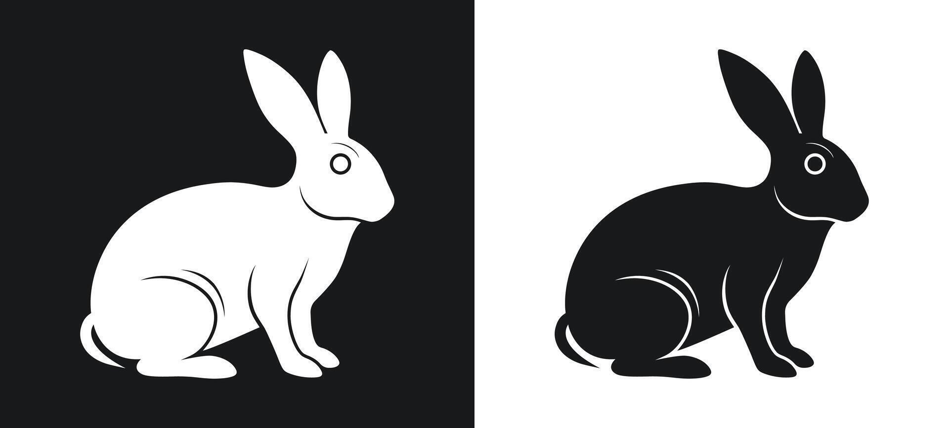 Silhouette of a Rabbit on a Black and White Background vector