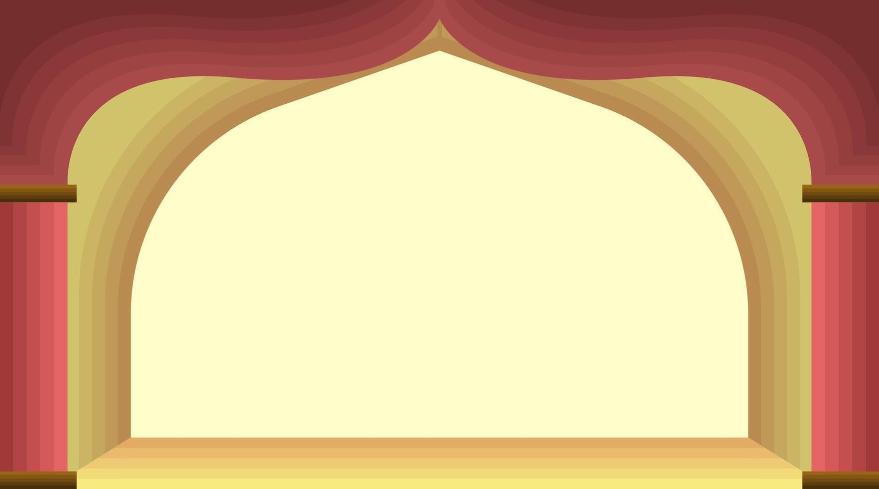 An empty stage with a red curtain and a yellow chair vector