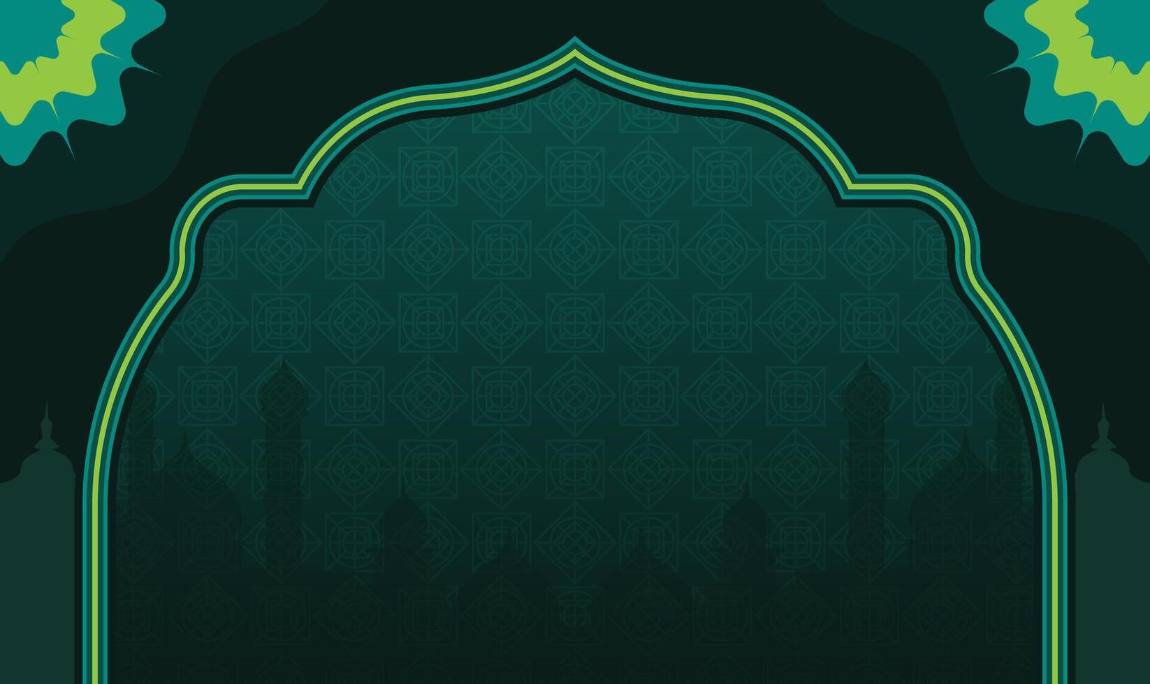 Islamic Banner Background in dark green color with ornament frame vector