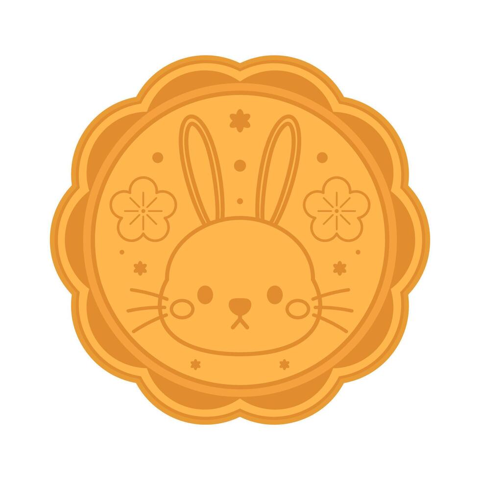 Rabbit face on Moon cake. Moon cake . Moon cake, traditional Chinese round pastry eaten during Mid Autumn Festival. vector