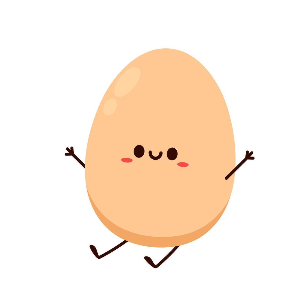 Happy chicken egg show muscle. flat cartoon character illustration icon design. Isolated on white background. Chicken egg, Easter concept. vector