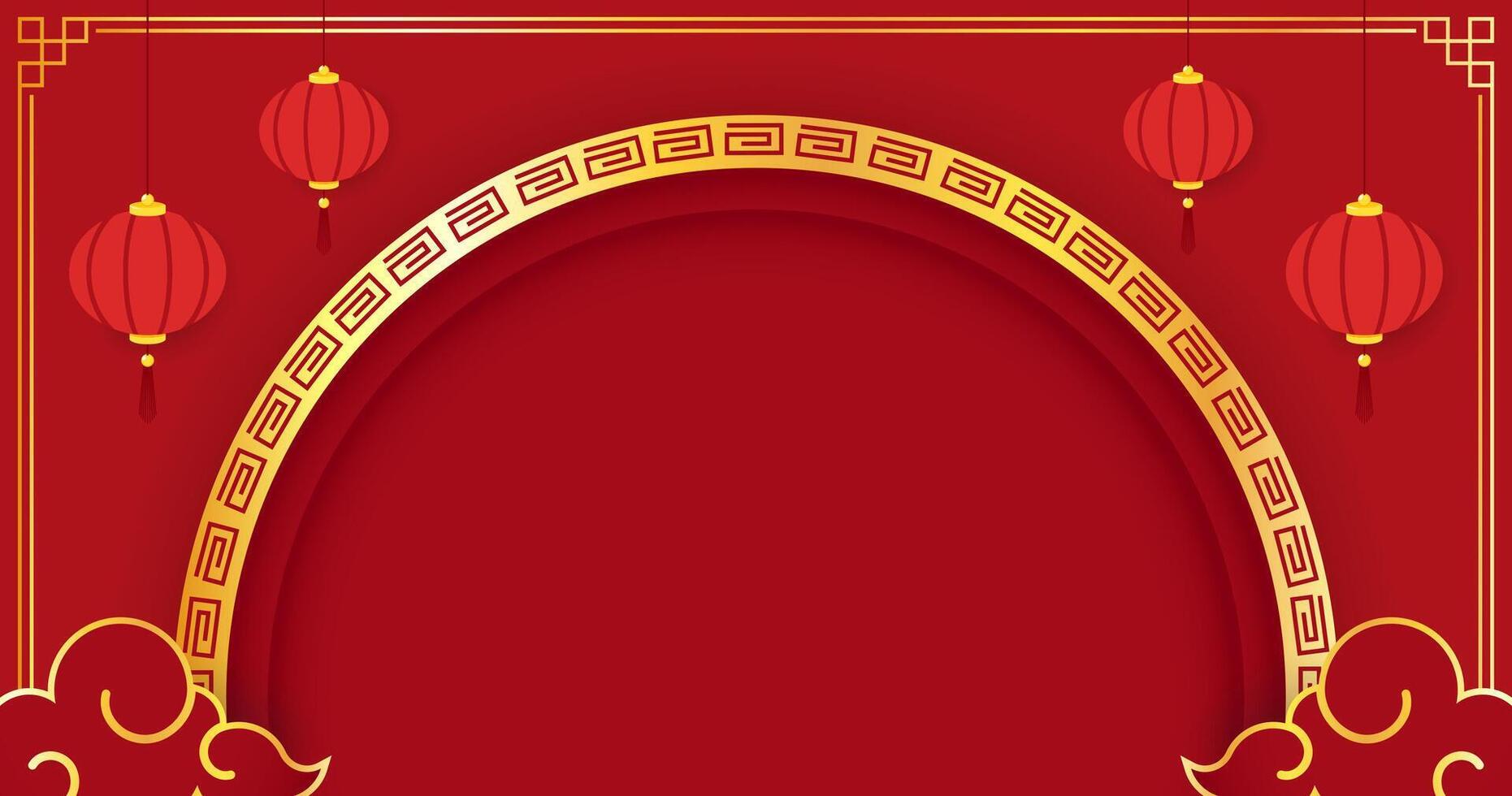 Happy Chinese new year 2025. Chinese new year banner with circle for show product. Greeting card. China frame with lantern on red background. vector
