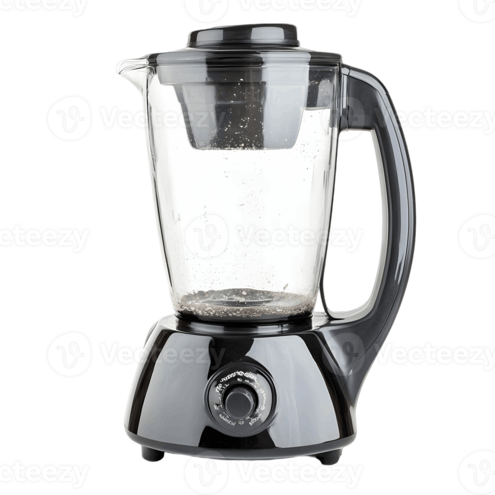 A black and clear blender sits on a transparent background png