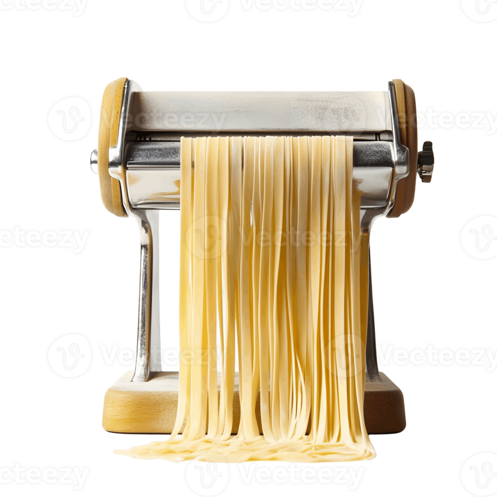 A pasta machine with long yellow noodles coming out of it png