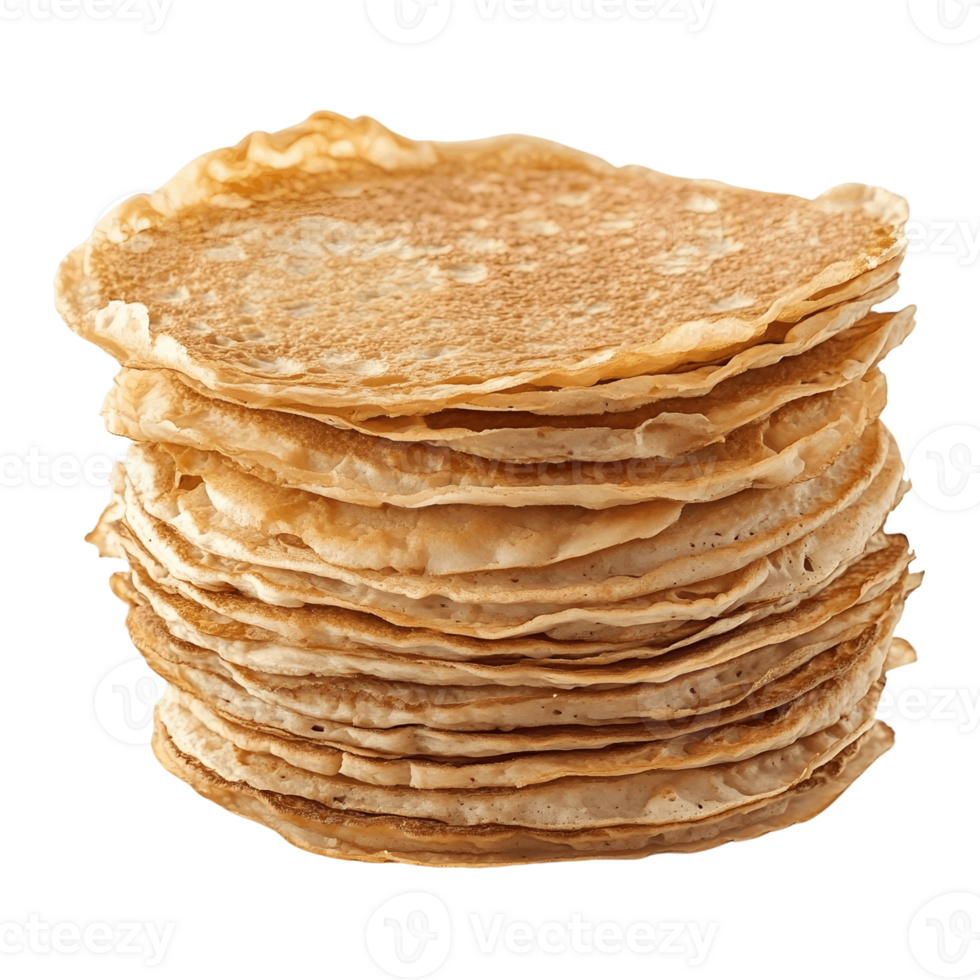 A stack of pancakes is piled high on a transparent background png