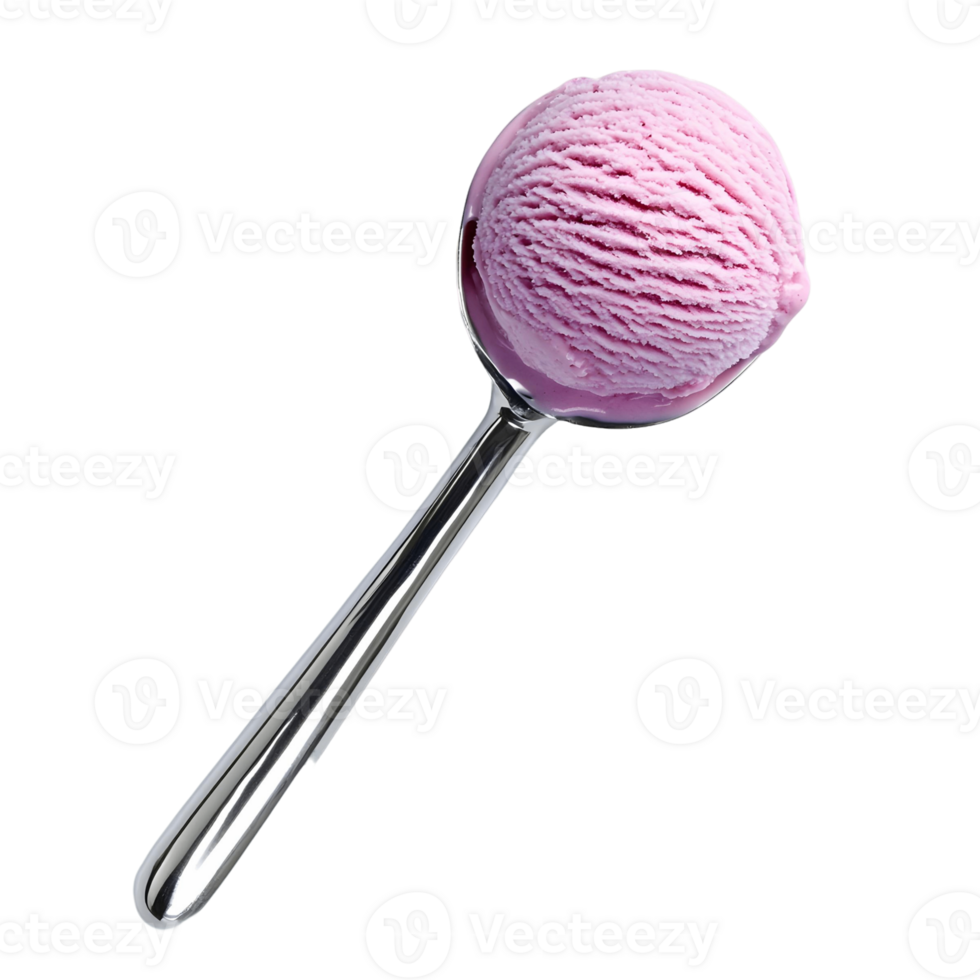 A spoon with a pink ice cream scoop on it png