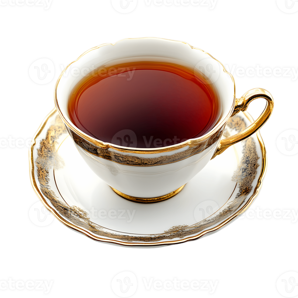 A cup of tea sits on a saucer png
