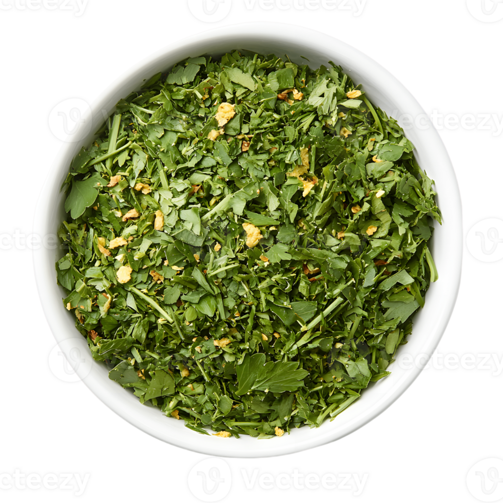 A bowl of gremolata, a mix of herbs and lemon png