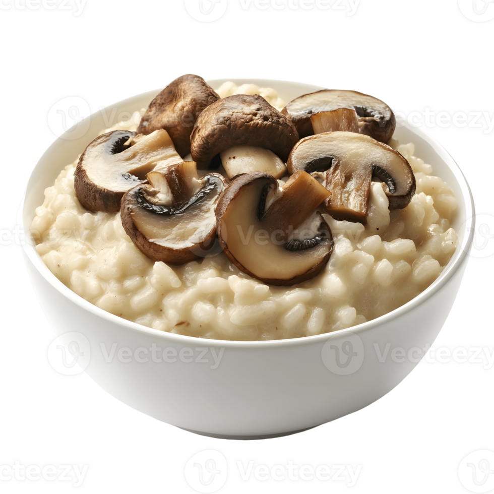 A bowl of creamy risotto with mushrooms png