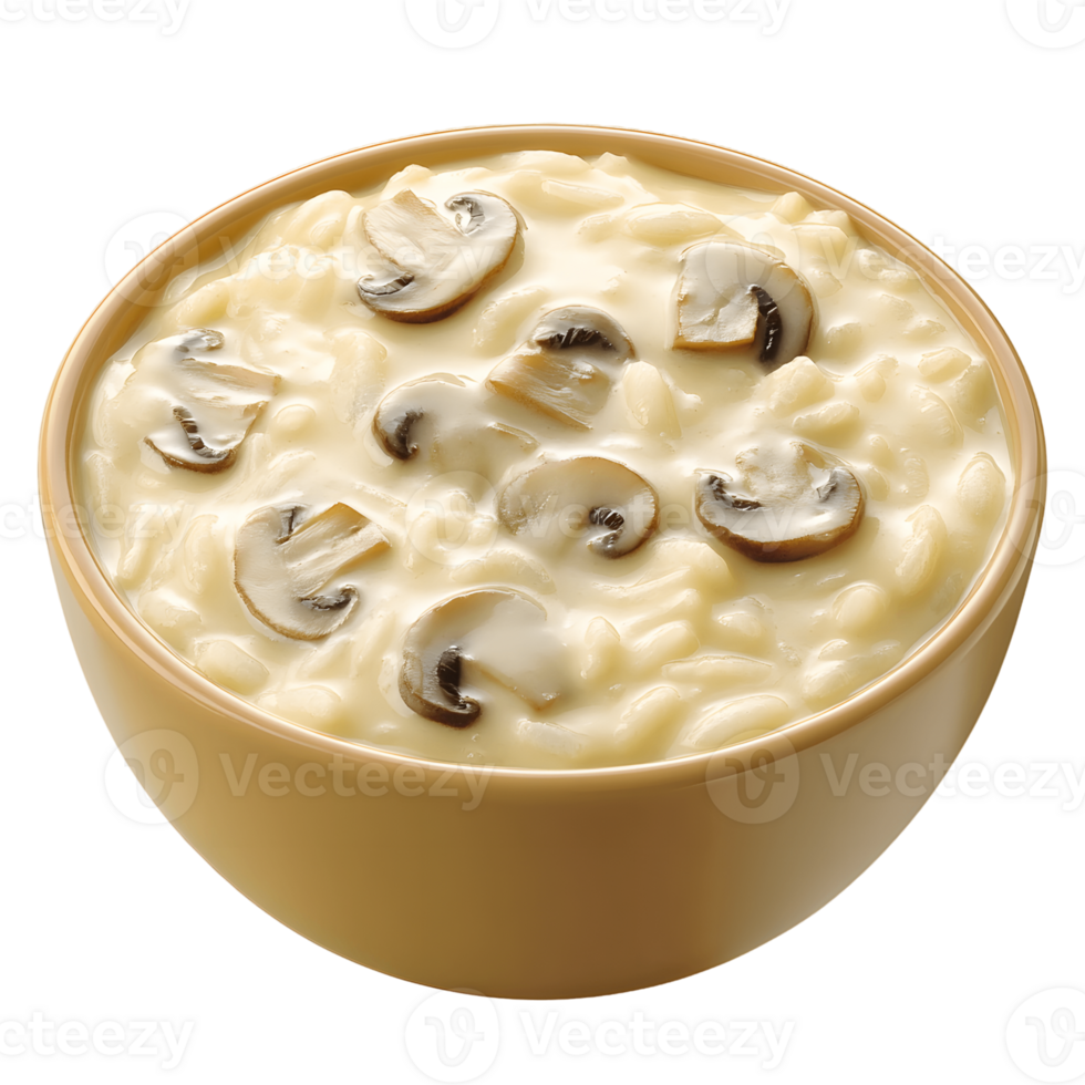 A bowl of creamy risotto with mushrooms png