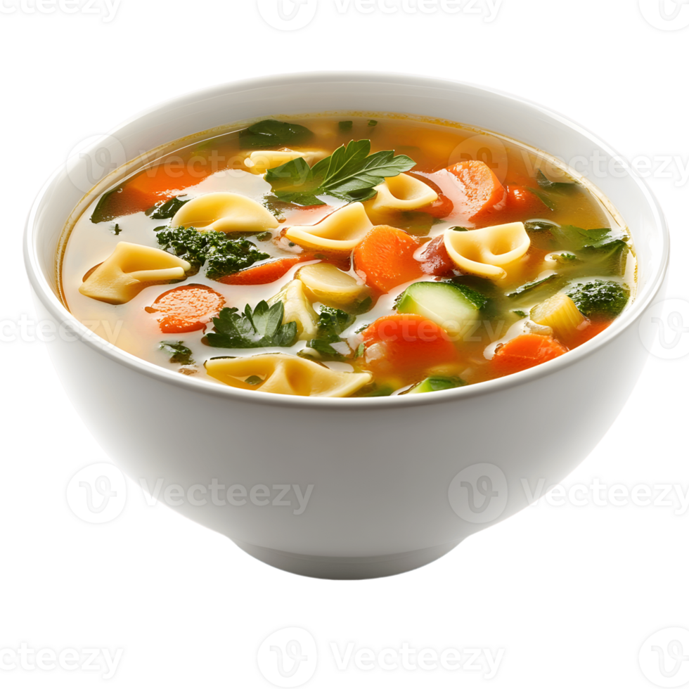 A bowl of minestrone soup filled with vegetables and pasta png