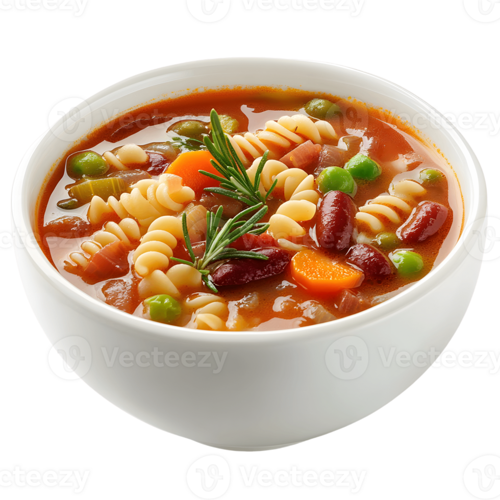 A bowl of minestrone soup filled with vegetables and pasta png
