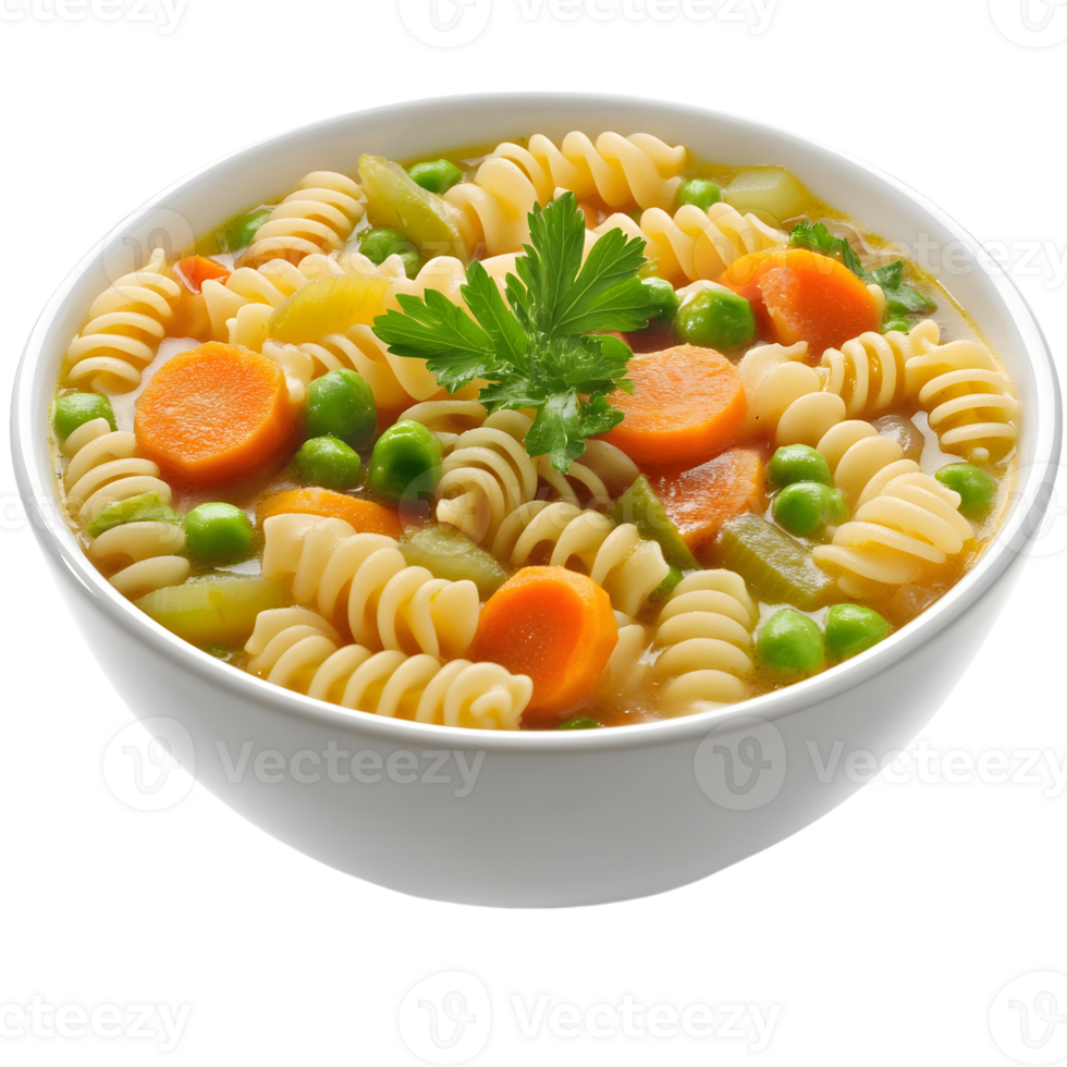 A bowl of minestrone soup filled with vegetables and pasta png