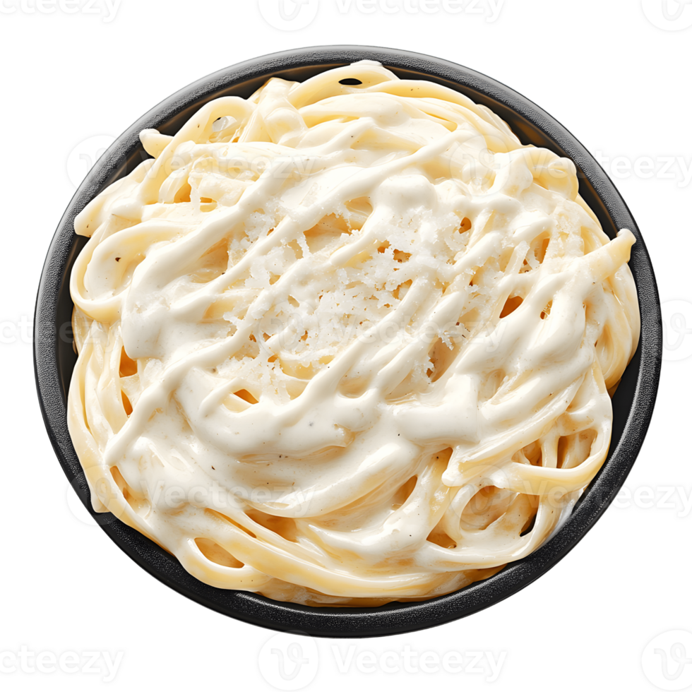 A plate of fettuccine alfredo with creamy sauce and parmesan png