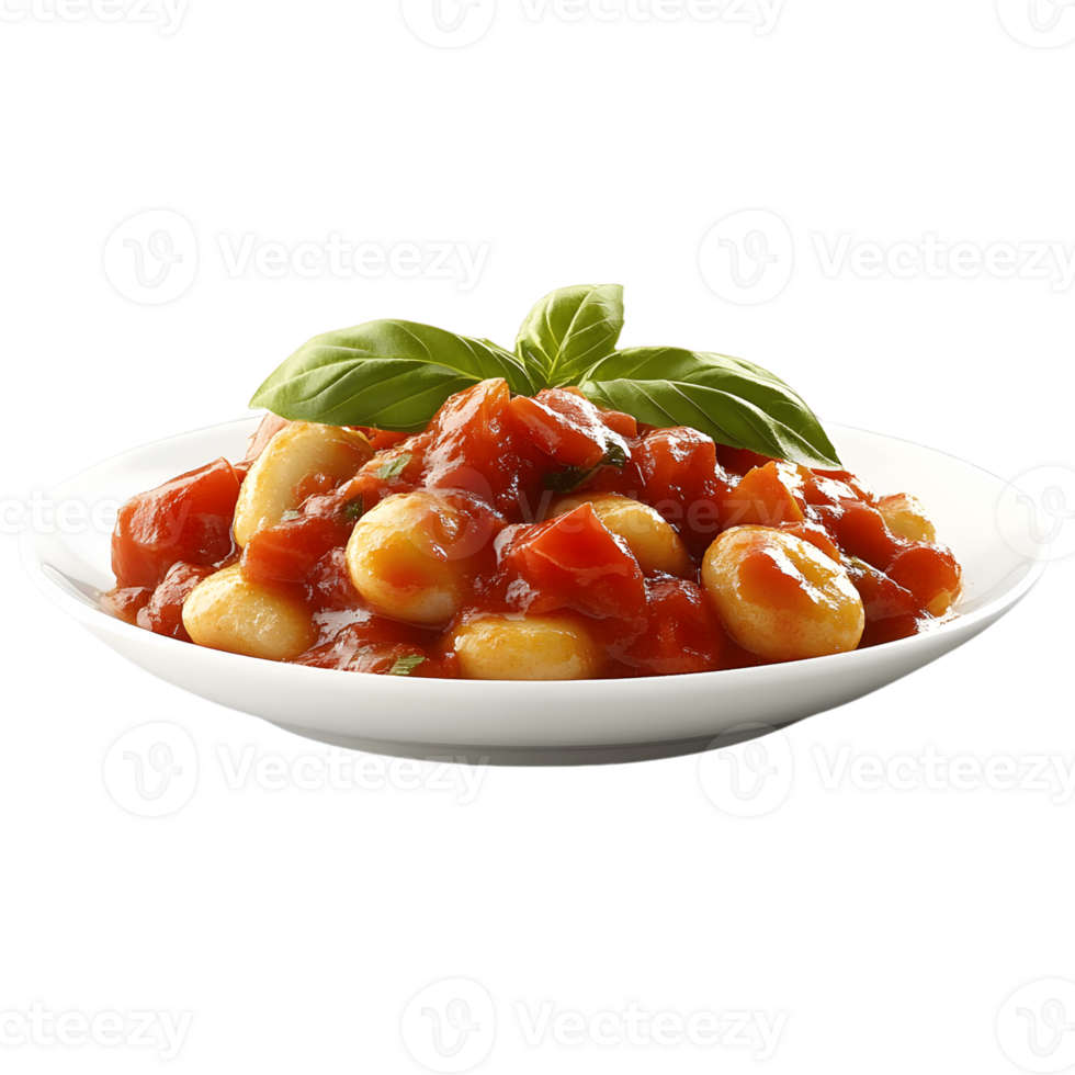 A plate of gnocchi with tomato sauce and basil png