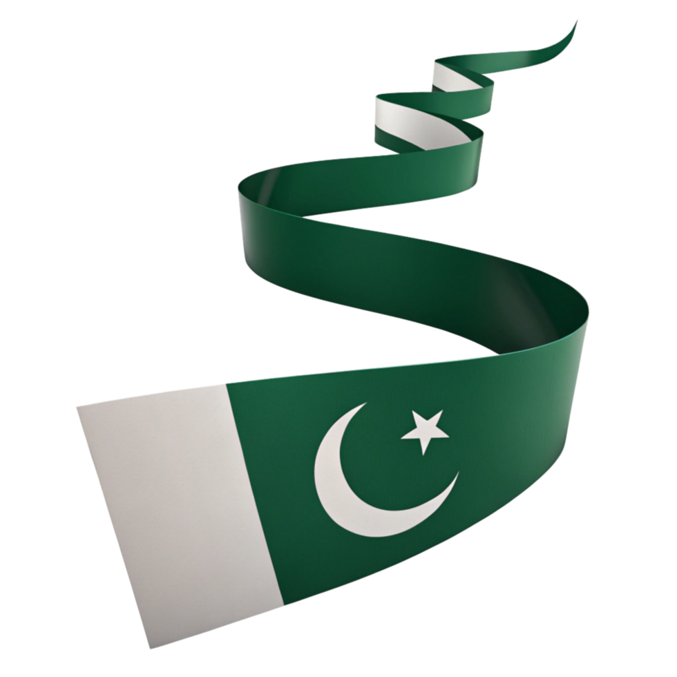 Pakistani flag waving ribbon isolated on transparent background png