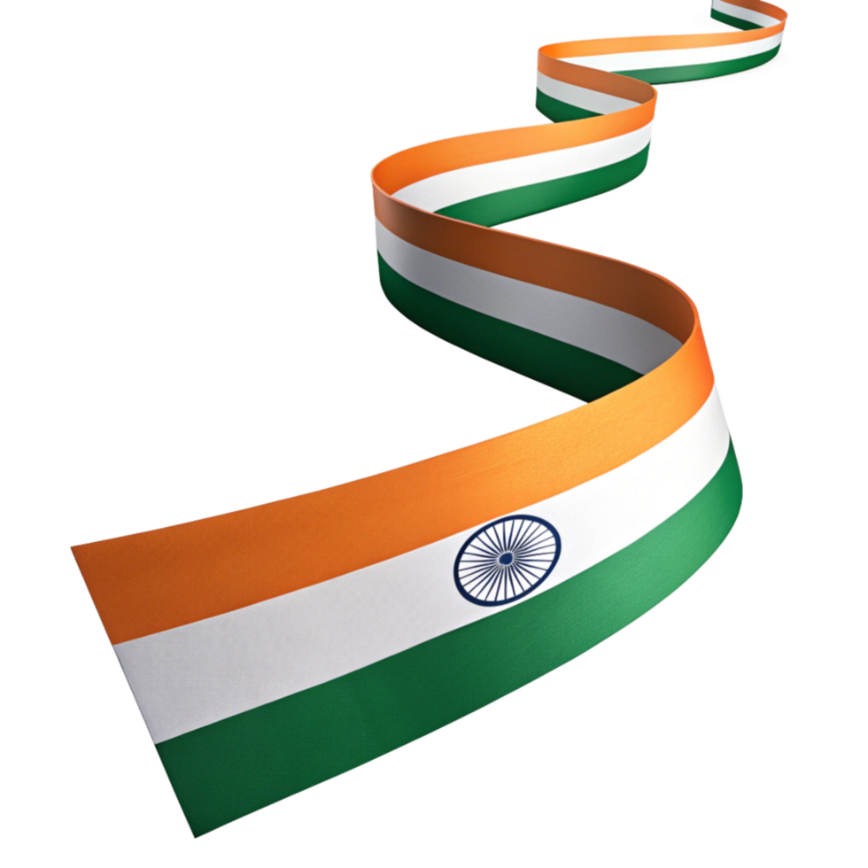 Indian flag waving ribbon isolated on transparent background png