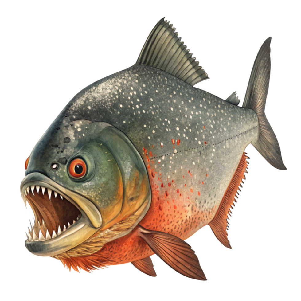 Bold and fearsome piranha fish illustration png
