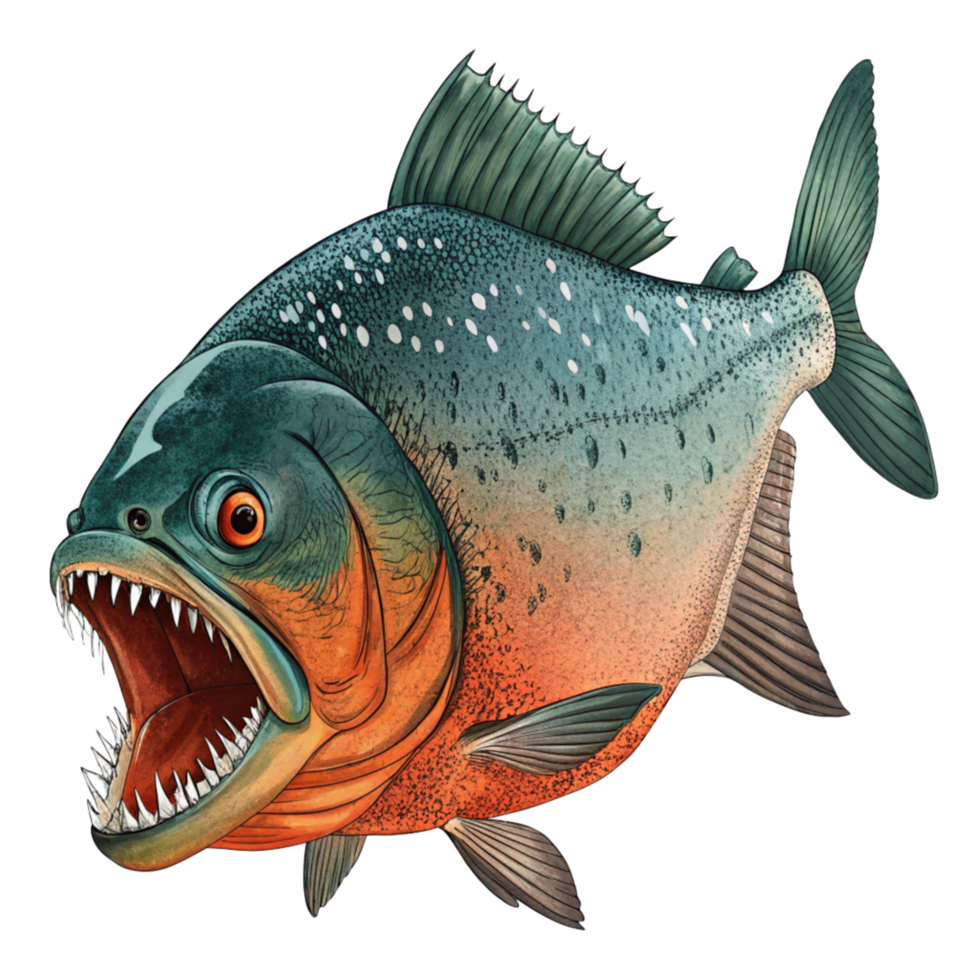 Bold and fearsome piranha fish illustration transparent background png