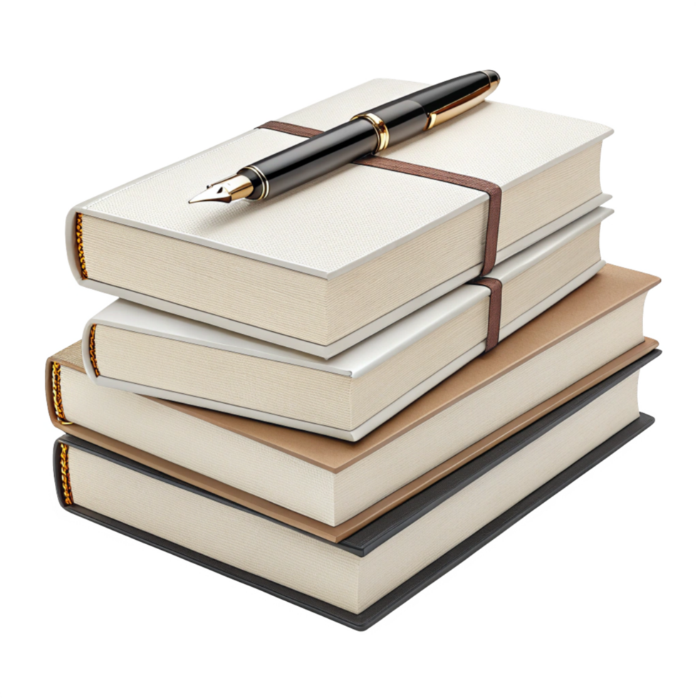 Stack of study Books with pen Transparent background image png